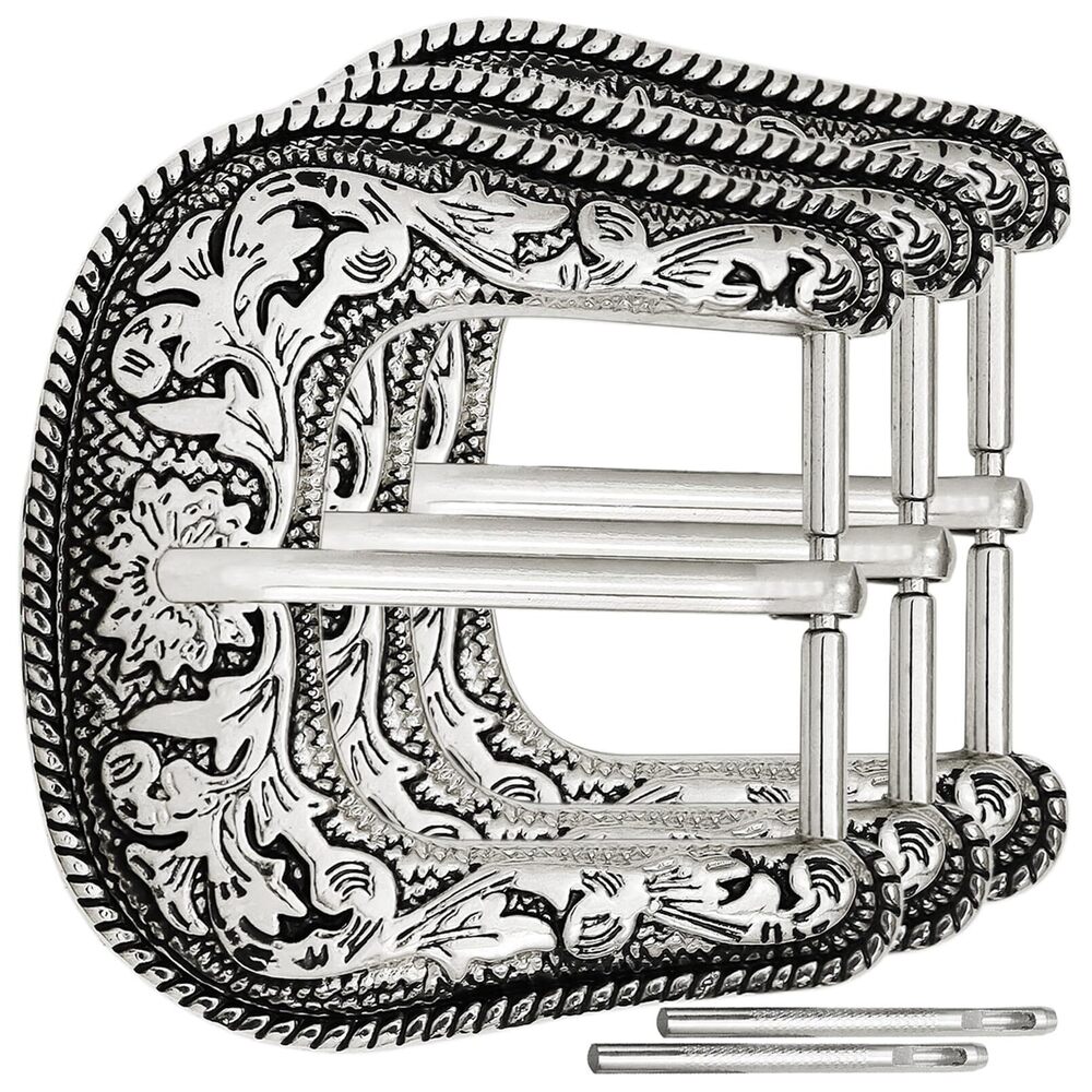 7193 3 Pcs Antique Western Cowboy Belt Buckle Set 1.5"38mm Strap Floral